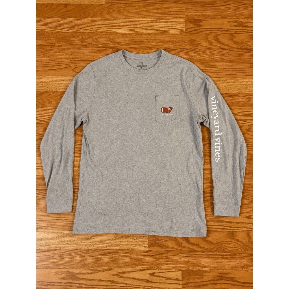 Vineyard Vines Long Sleeve Pocket Tee XL Football Whale Gray Heather Cotton